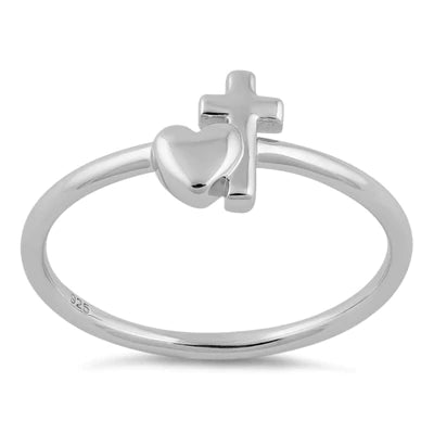 Sterling Silver Heart Cross Ring