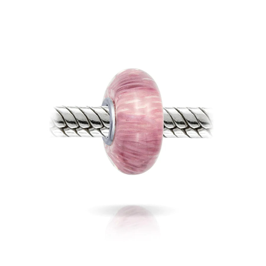 Solid Pink Mauve Striped Murano Glass Bead Charm