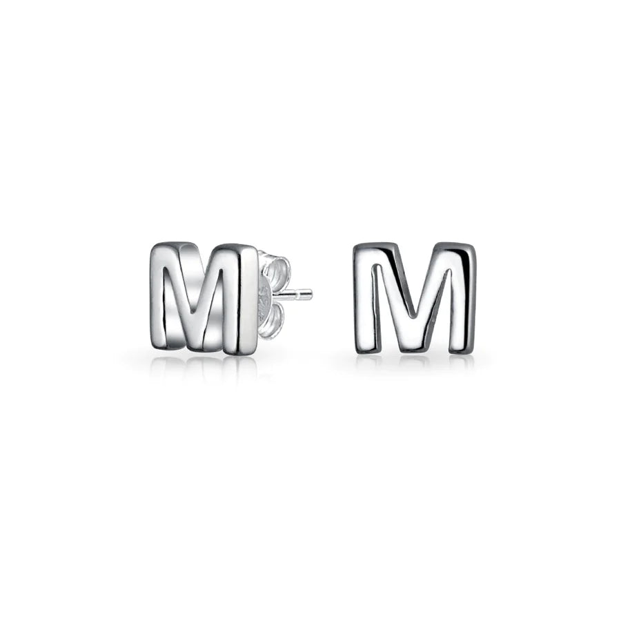 A-Z Geometric Alphabet Letter Initial Stud Earrings Sterling Silver