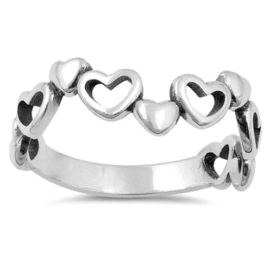 Sterling Silver Oxidized Hearts Shaped Plain Ring