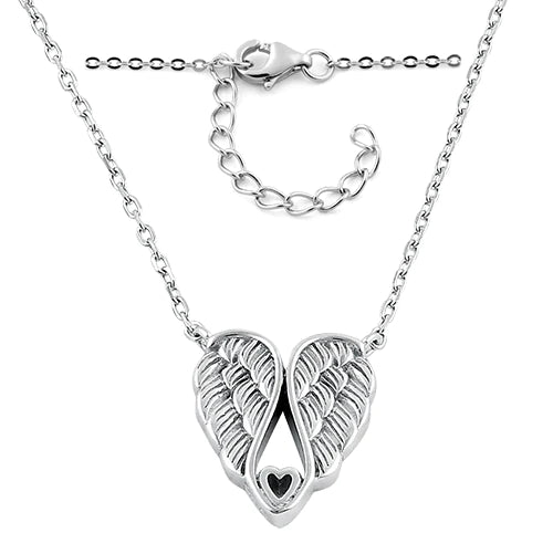 Sterling Silver Angel Wings with Heart Necklace