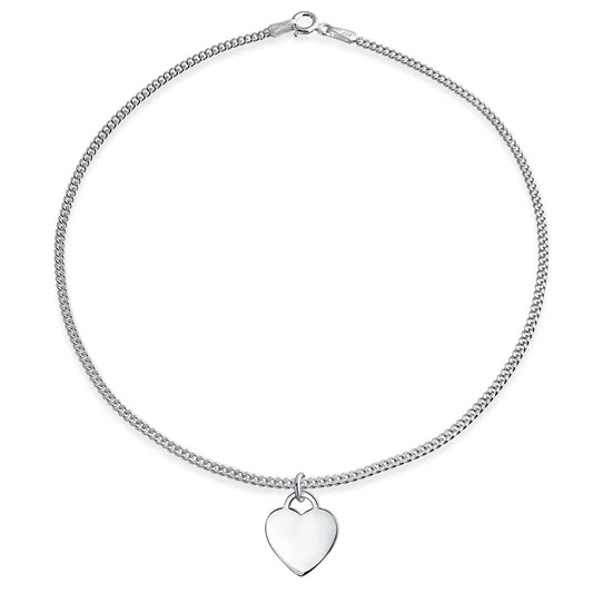 Sterling Silver Block Alphabet Initial Tiny Heart Shaped Anklet