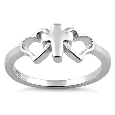 Cross with 2 Hearts Ring