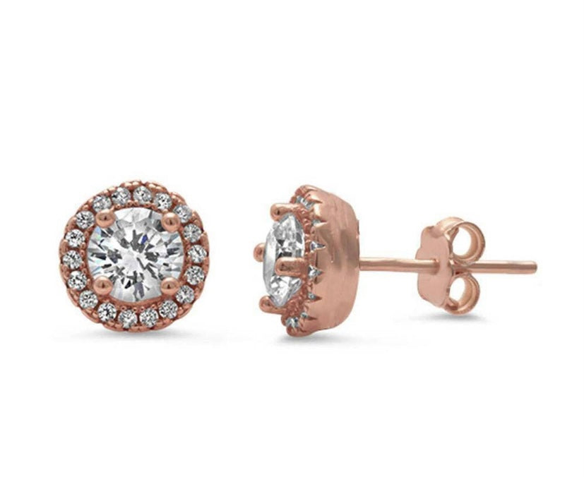 Rose Gold Plated Halo Studs