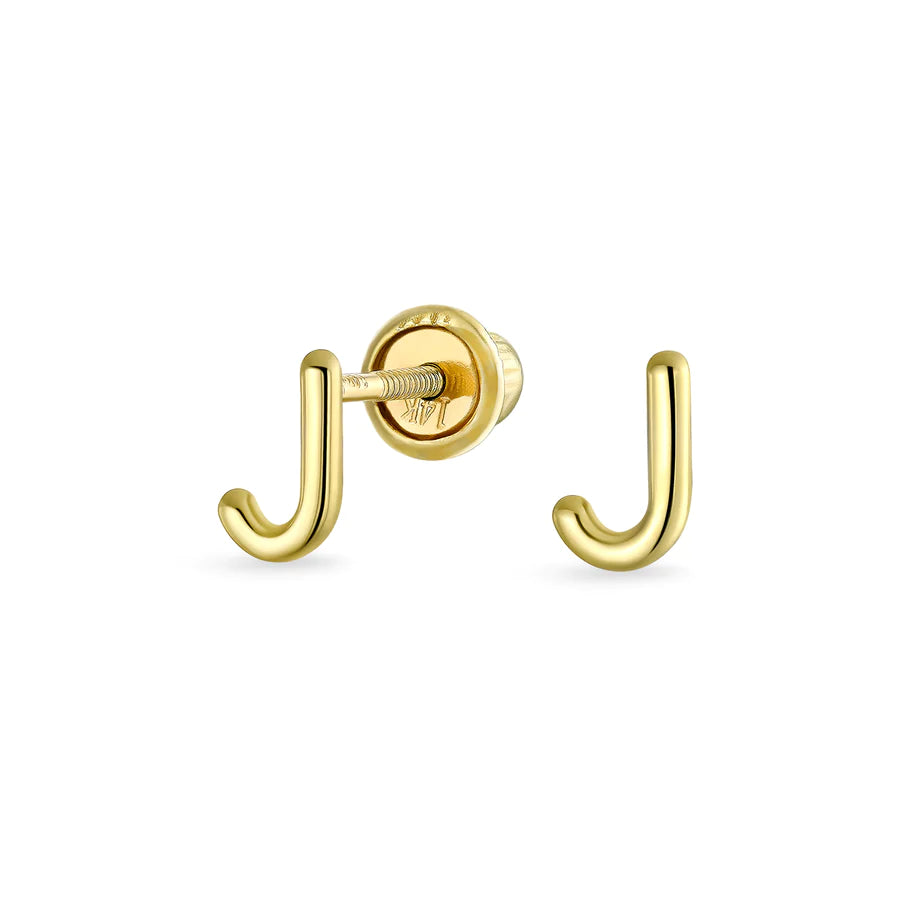 14K Gold A-Z Geometric Alphabet Letter Initial Stud Earrings