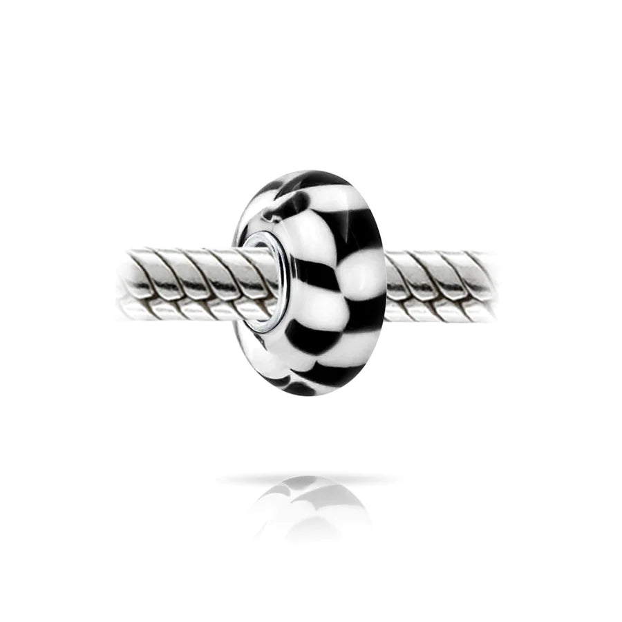 Black Checkerboard Murano Glass Bead Charm