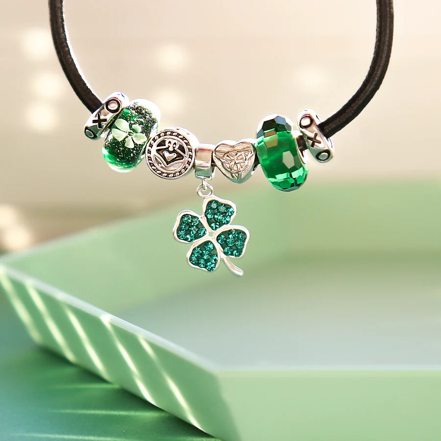 Leather Shamrock Claddagh Charm Bracelet