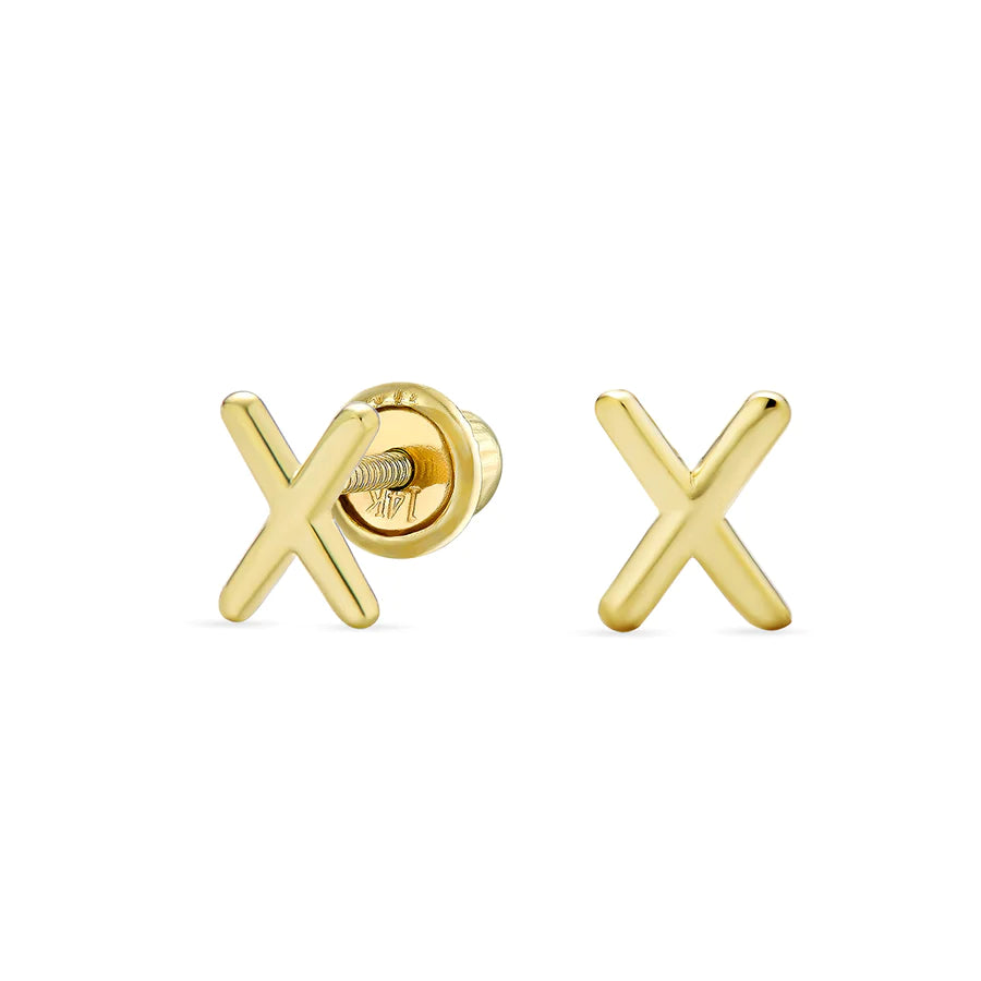 14K Gold A-Z Geometric Alphabet Letter Initial Stud Earrings