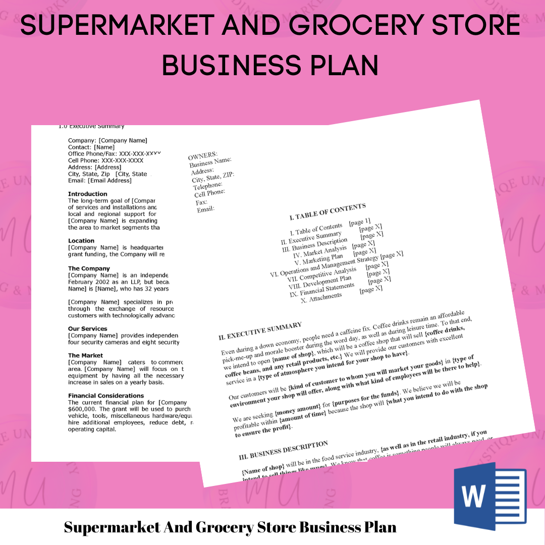 Supermarket And Grocery Store Business Plan