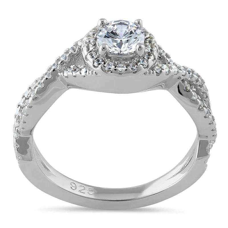 Sterling Silver Halo Twisted CZ Engagement Ring