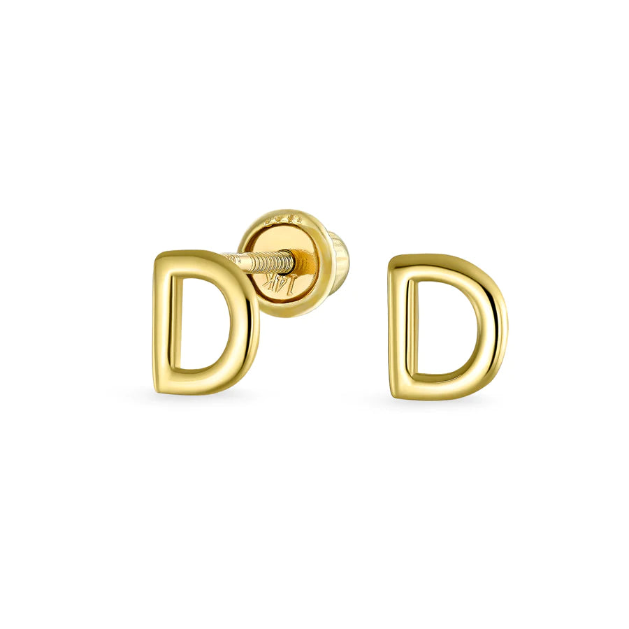 14K Gold A-Z Geometric Alphabet Letter Initial Stud Earrings