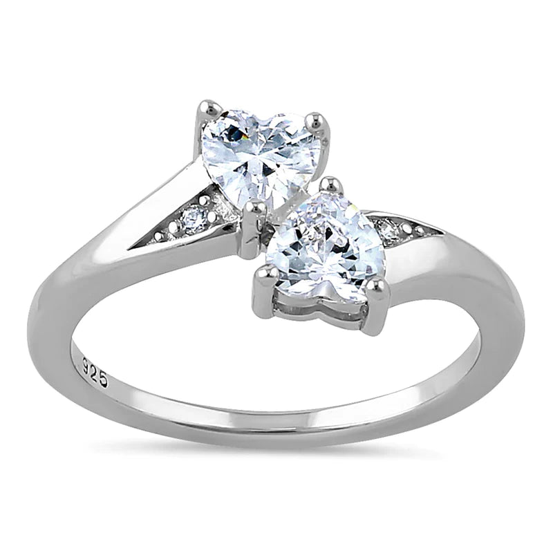 Sterling Silver Double Heart Clear CZ Ring