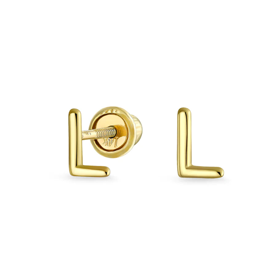 14K Gold A-Z Geometric Alphabet Letter Initial Stud Earrings