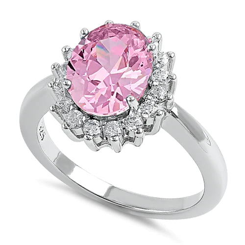 Sterling Silver Pink Oval CZ Ring