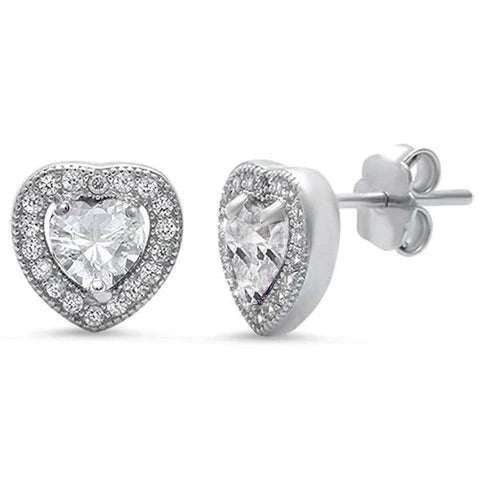 Cubic Zirconia Pave Heart Earrings