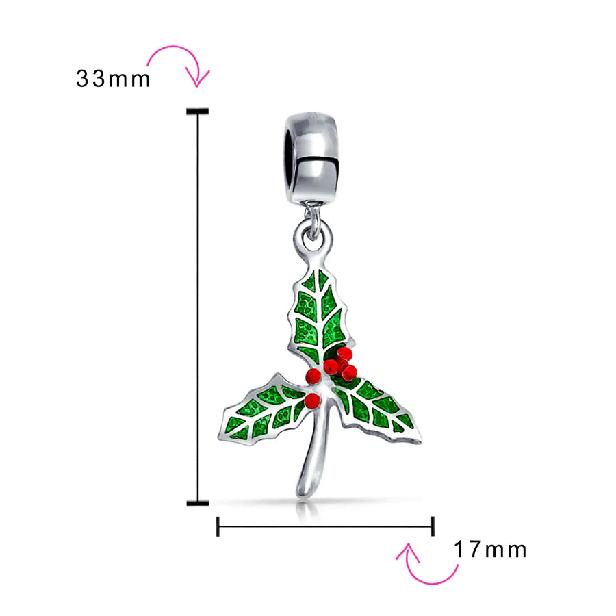 Mistletoe Holly Dangle Bead Charm