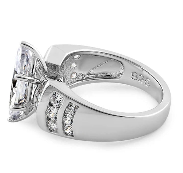 Sterling Silver Unique Marquise Cut Engagement CZ Ring