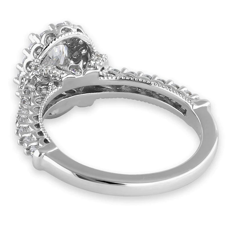 Sterling Silver Vintage Clear CZ Oval Halo Engagement Ring