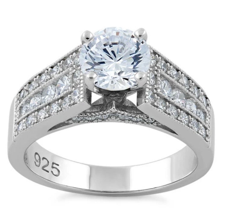 Sterling Silver Elegant Engagement CZ Ring