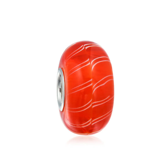 Orange Candy Cane Stripe Murano Glass Bead Charm