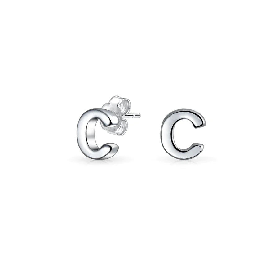 A-Z Geometric Alphabet Letter Initial Stud Earrings Sterling Silver