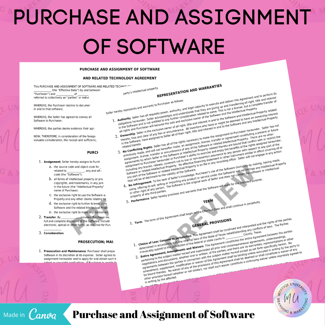 Custom Software Purchase and Assignment Agreement