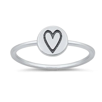 Sterling Silver Oxidized Stamped Heart Ring