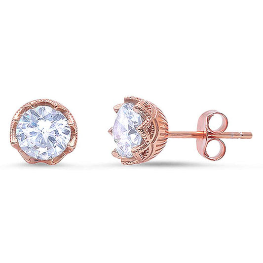 Rose Gold Plated Cz Solitaire Stud