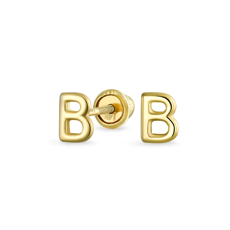 14K Gold A-Z Geometric Alphabet Letter Initial Stud Earrings