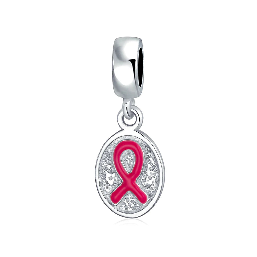 Pink Breast Cancer Survivor Oval Dangle Bead Charm