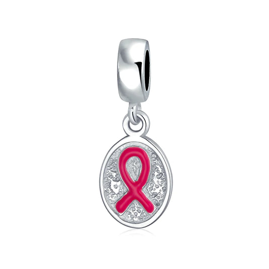 Pink Breast Cancer Survivor Oval Dangle Bead Charm