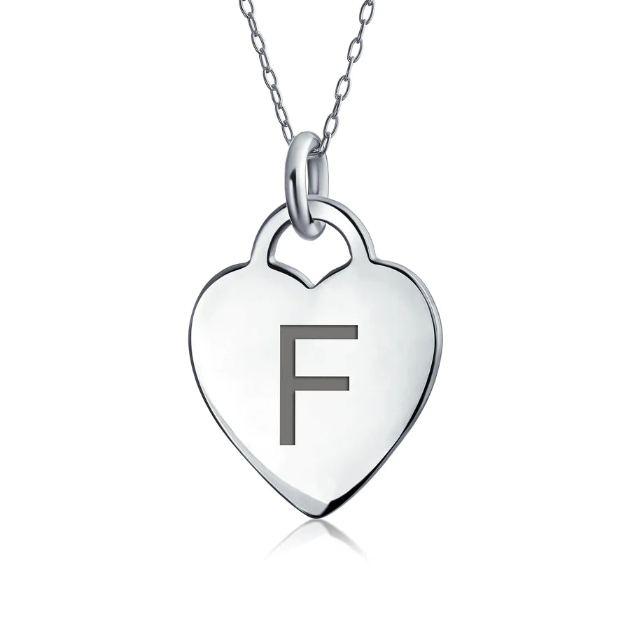 Sterling Silver Block Alphabet Initial Heart Pendant Necklace