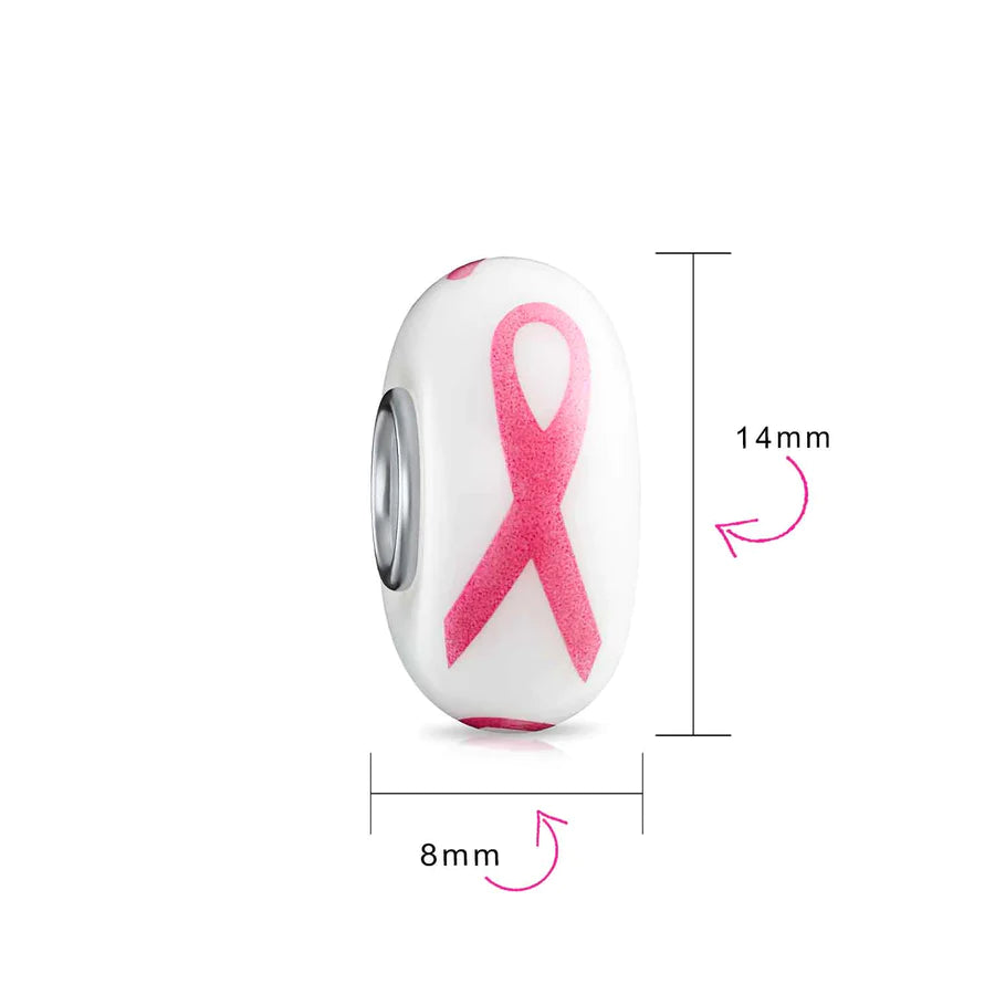 Encanto de cuentas de vidrio con cinta rosa para el cáncer de mama