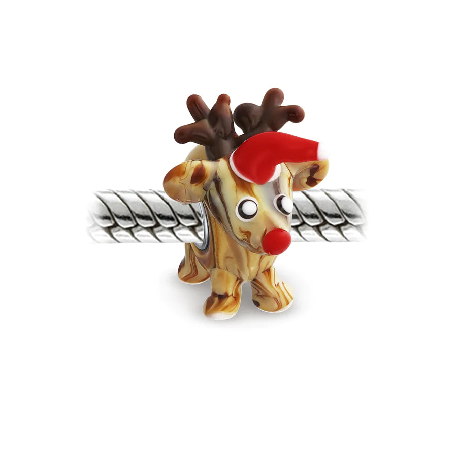 Rudolph Reindeer 3D Murano Glass Bead Charm