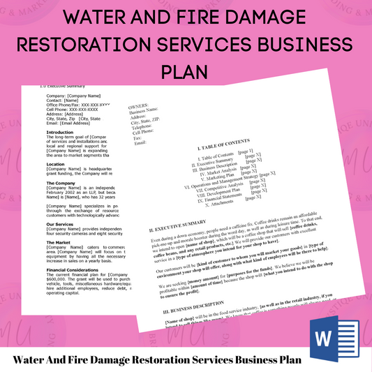 Water And Fire Damage Restoration Services Business Plan