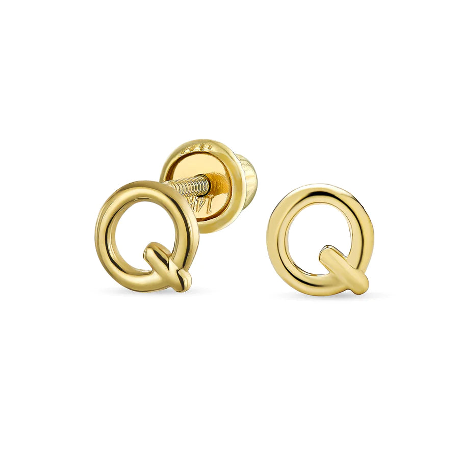 14K Gold A-Z Geometric Alphabet Letter Initial Stud Earrings