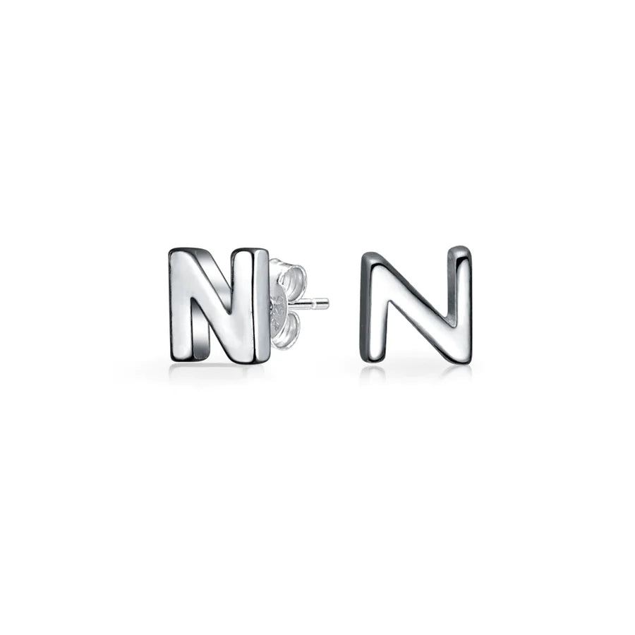 A-Z Geometric Alphabet Letter Initial Stud Earrings Sterling Silver