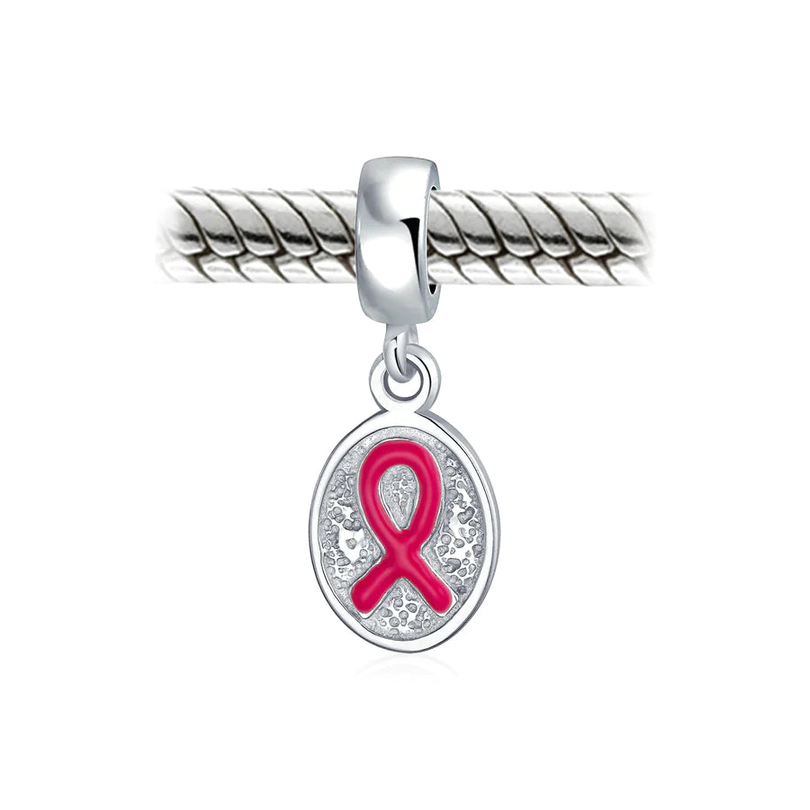 Pink Breast Cancer Survivor Oval Dangle Bead Charm