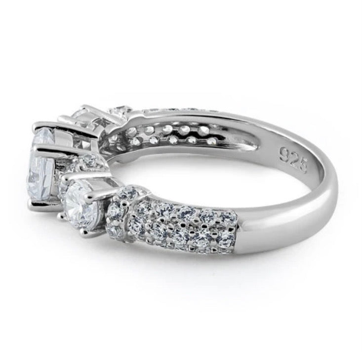 Sterling Silver Three Round Clear CZ Ring