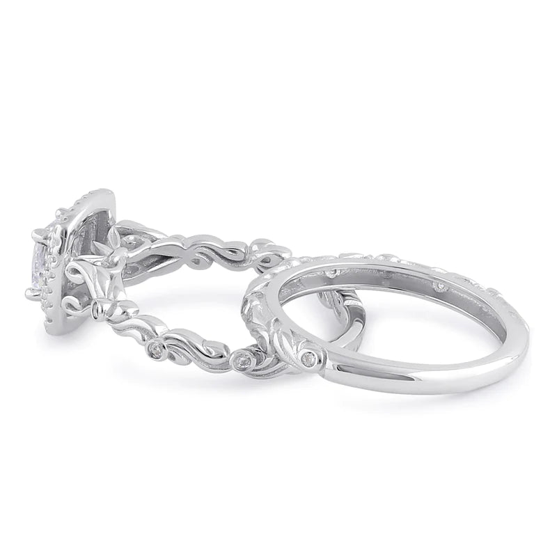 Sterling Silver Clear CZ Vintage Engagement Ring Set