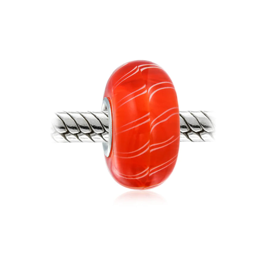 Orange Candy Cane Stripe Murano Glass Bead Charm