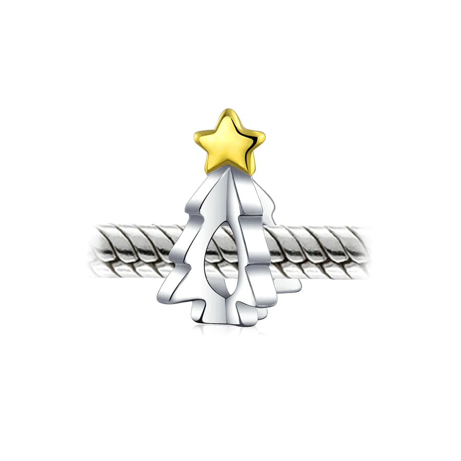 Polished 2 Tone Gold Plated Festive Tree Star Charm Bead