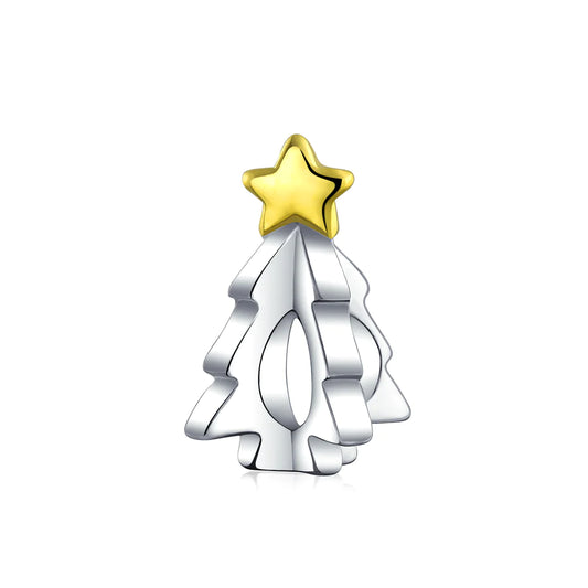 Polished 2 Tone Gold Plated Festive Tree Star Charm Bead