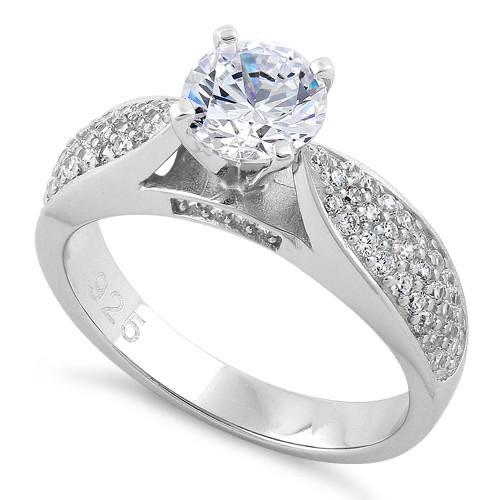 Sterling Silver Pave Engagement Clear CZ Ring