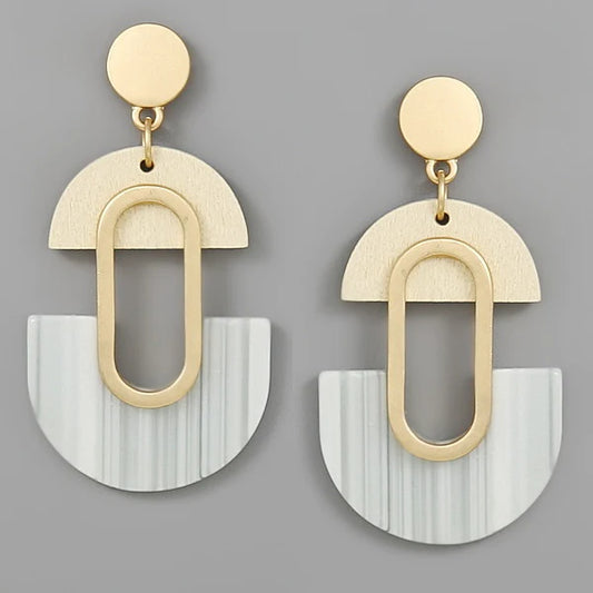 Wooden And Acetate Half Disc Drop Earrings