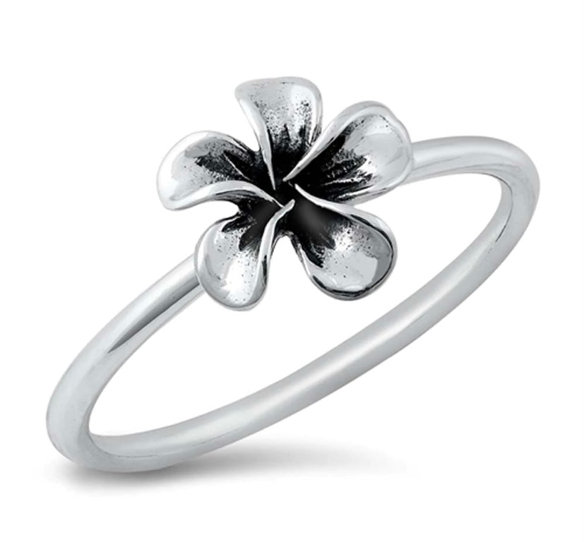 Sterling Silver Oxidized Plumeria Plain Ring