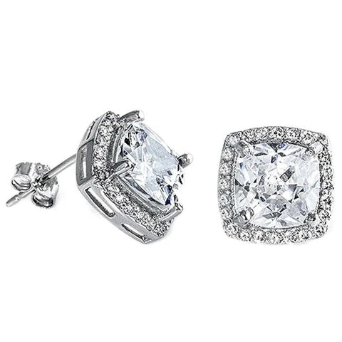 Cushion Cut Cubic Zirconia .925 Sterling Silver Earrings