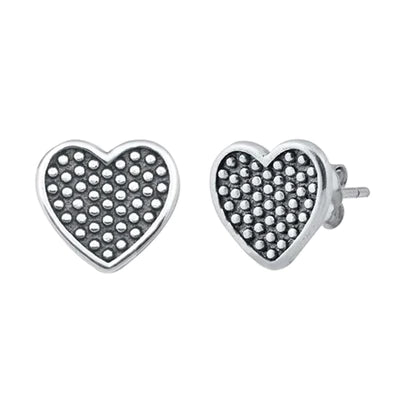 Sterling Silver Oxidized Heart Small Stud Earrings