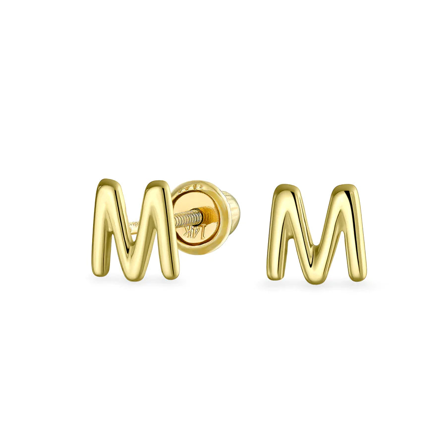 14K Gold A-Z Geometric Alphabet Letter Initial Stud Earrings