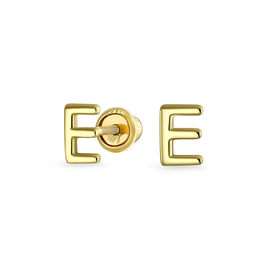 14K Gold A-Z Geometric Alphabet Letter Initial Stud Earrings